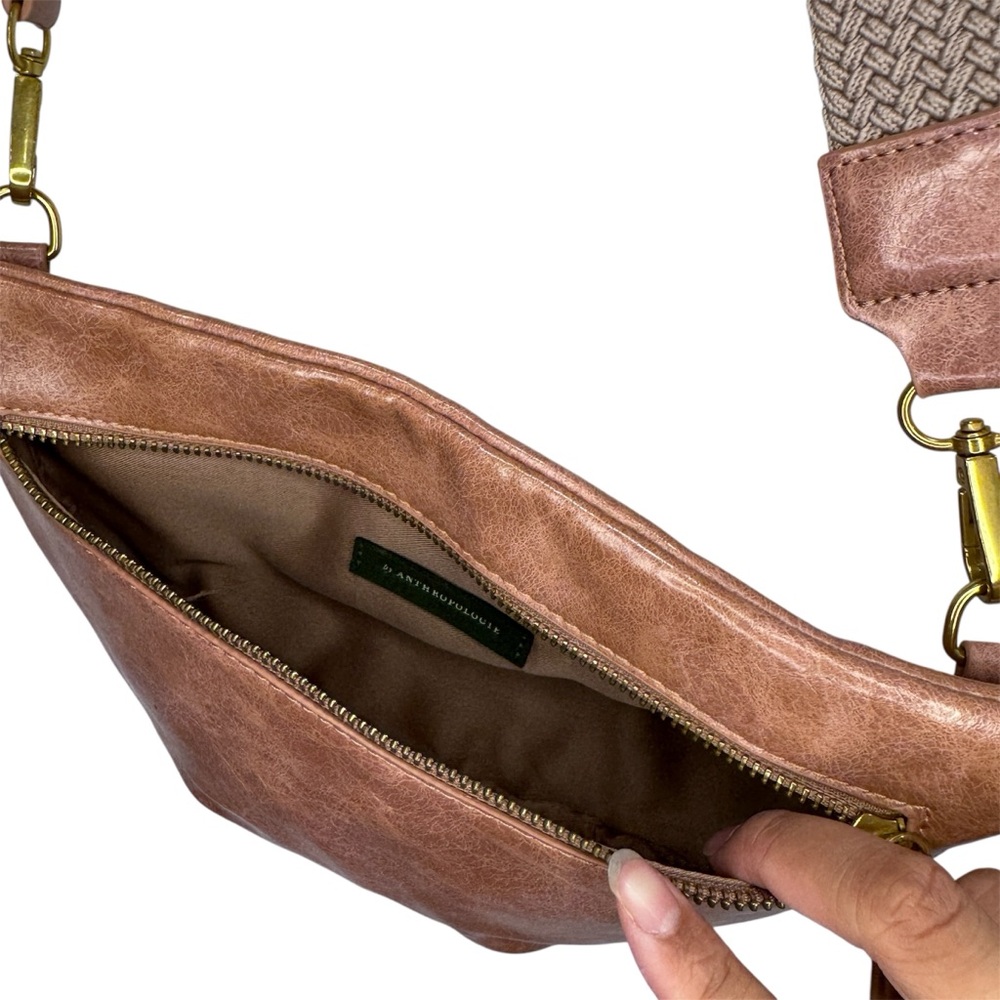 NWOT Anthropologie Ada Vegan Leather Crossbody Belt Convertible Bag Brown/Blush - Picture 8 of 12